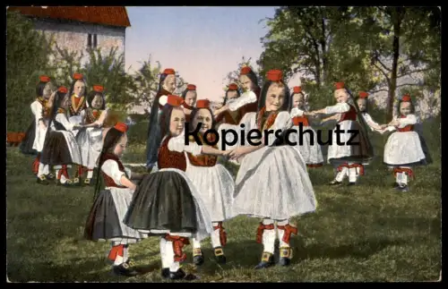 ALTE POSTKARTE HESSISCHE TRACHTEN KINDERREIGEN RINGELREIHEN Traditional Costume Folklorique Tracht Hessen children