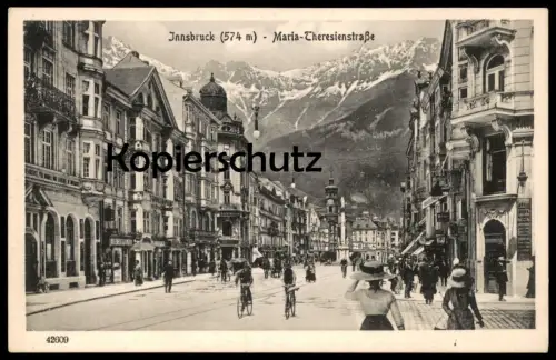 ALTE POSTKARTE INNSBRUCK MARIA THERESIENSTRASSE GESCHÄFT FERD. TSCHONER HÜTE HUT hat Radfahrer Ansichtskarte postcard