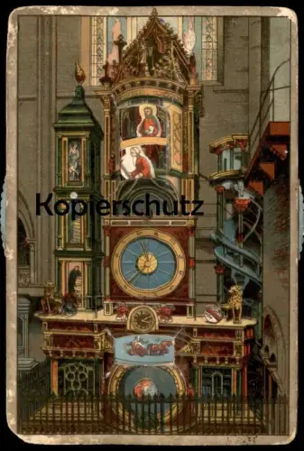 ALTE POSTKARTE STRASBOURG L'HORLOGE ASTORNOMIQUE DE LA CATHERALE Strassburg carte à systeme clock Uhr bear Alsace cpa AK