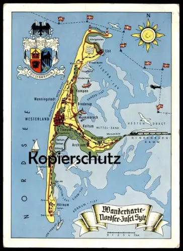 ÄLTERE POSTKARTE SYLT WANDERKARTE LANDKARTE carte des randonnées map of trails Nordsee North Sea Mer du nord postcard AK