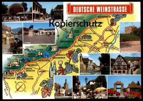 POSTKARTE WEINSTRASSE LANDKARTE Map Carte Géographique Albersweiler Deidesheim Maikammer Edenkoben Bockenheim Eschbach