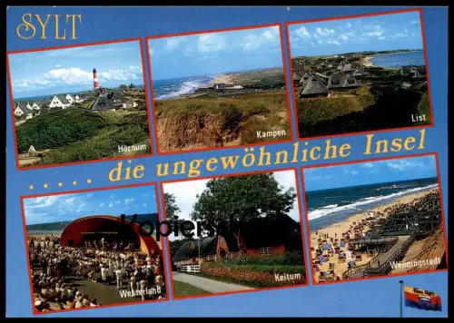 ÄLTERE POSTKARTE SYLT DIE UNGEWÖHNLICHE INSEL HÖRNUM KAMPEN LIST WESTERLAND KEITUM WENNINGSTEDT Kapelle Leuchtturm AK