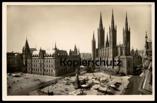 ALTE POSTKARTE WIESBADEN MARKTPLATZ MIT RATHAUS UND MARKTKIRCHE AUFN. ROLF KELLNER KARLSRUHE Market Markt cpa postcard