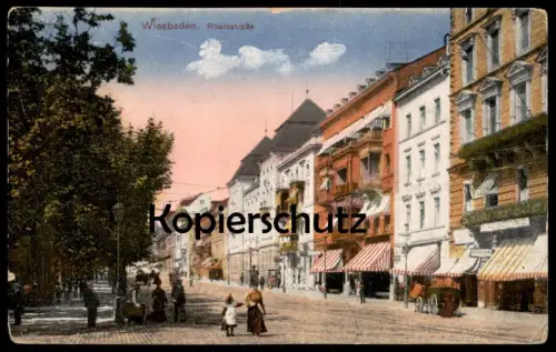ALTE POSTKARTE WIESBADEN RHEINSTRASSE MUTTER MIT KIND cpa postcard AK Ansichtskarte