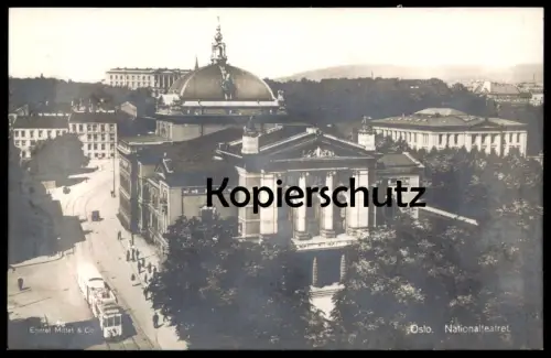 ALTE POSTKARTE OSLO NATIONALTEATRET Norway Norge Theater Théâtre Strassenbahn Tram Tramway cpa postcard AK Ansichtskarte