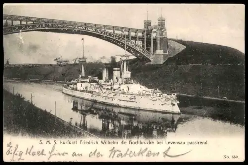 ALTE POSTKARTE LEVENSAU NEUWITTENBEK KIEL S.M.S. FRIEDRICH WILHELM HOCHBRÜCKE Dampfer Schiff steamship steamer vapeur AK