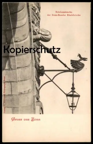 ALTE POSTKARTE GRUSS AUS BONN BRÖCKEMÄNNCHE DER BONN BEUELER RHEINBRÜCKE BRÜCKENMÄNNCHEN Hintern butt Lampion AK cpa