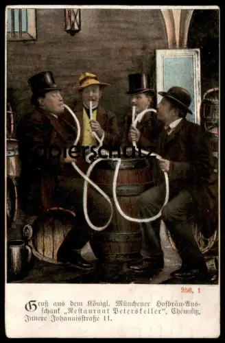ALTE POSTKARTE CHEMNITZ PETERSKELLER KÖNIGLICH MÜNCHENER HOFBRÄU Humor Humour Bier Beer Bière Bierkrug Stein hat Hut cpa