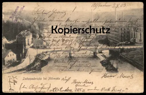 ALTE POSTKARTE MITTWEIDA ZSCHOPAUBRÜCKE 1903 Zschopau Brücke bridge pont cpa postcard Ansichtskarte AK