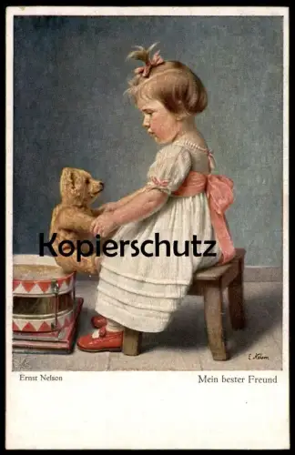 ALTE POSTKARTE MEIN BESTER FREUND SIGN. ERNST NELSON Teddy Bär Trommel child enfant bear ours oso nounours drum tambour