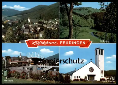 ÄLTERE POSTKARTE FEUDINGEN BAD LAASPHE FREIBAD KIRCHE ILSETAL Freibad Bad swimming pool piscine Ansichtskarte postcard