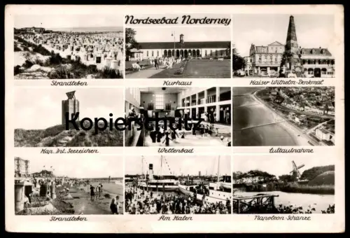 ALTE POSTKARTE NORDERNEY 1949 DAMPFER AM HAFEN WELLENBAD SEEZEICHEN WINDMÜHLE Mole Molen Moulin steam ship cpa postcard