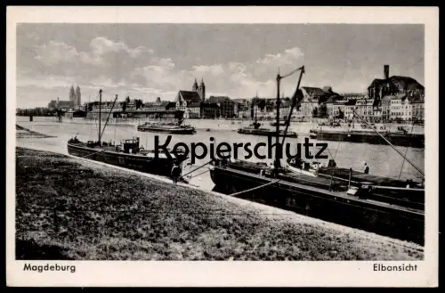 ALTE POSTKARTE MAGDEBURG ELBANSICHT FRACHTSCHIFF ELBE KAI Schiff Schiffe cargo freight ship vrachtschip postcard AK cpa