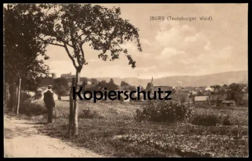 ALTE POSTKARTE IBURG TEUTOBURGER WALD PANORAMA MANN MIT STOCK & HUT SPAZIERGÄNGER hat bowler Bad Ansichtskarte postcard