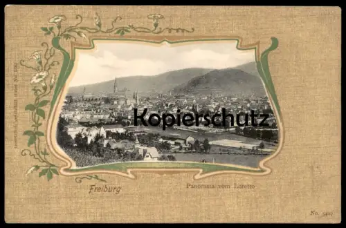 ALTE PASSEPARTOUT POSTKARTE FREIBURG PANORAMA VON LORETTO Passe Partout Ansichtskarte AK postcard cpa Schwarzwald