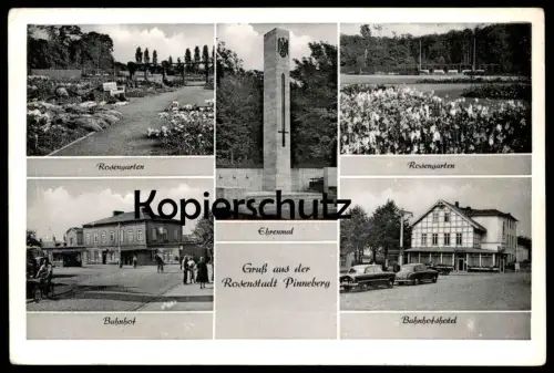 ALTE POSTKARTE GRUSS AUS DER ROSENSTADT PINNEBERG BAHNHOF BAHNHOFSHOTEL ROSENGARTEN station gare Rosen Rose Roses AK cpa