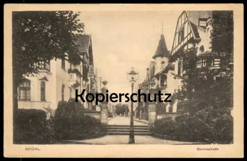 ALTE POSTKARTE BRÜHL BEI KÖLN GARTENSTRASSE STRASSENLATERNE BELEUCHTUNG GASLATERNE GASLAMPE Ansichtskarte cpa postcard