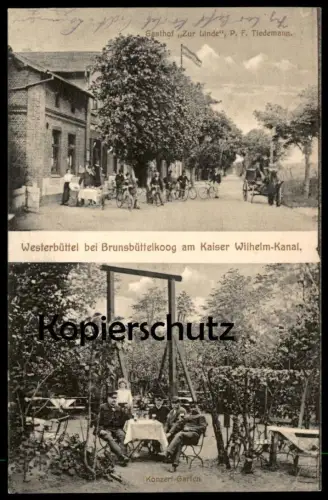ALTE POSTKARTE GRUSS AUS WESTERBÜTTEL BEI BRUNSBÜTTELKOOG AM KAISER WILHELM KANAL GASTHOF ZUR LINDE Brunsbüttel AK cpa