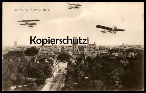 ALTE POSTKARTE MÜNSTER WESTFALEN TOTAL MIT FLIEGERN DOPPELDECKER Double-Decker biplane biplan Flugzeug aviation airplane