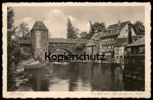 ALTE POSTKARTE NÜRNBERG EINFLUSS DER PEGNITZ IN DIE STADT Fluss river Ansichtskarte AK postcard cpa