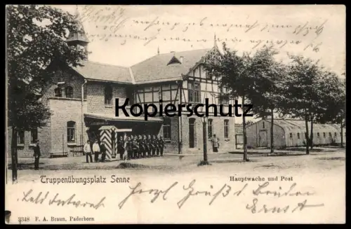 ALTE POSTKARTE TRUPPENÜBUNGSPLATZ SENNE HAUPTWACHE & POST 1905 SENNELAGER PADERBORN Soldaten soldat soldats uniform cpa
