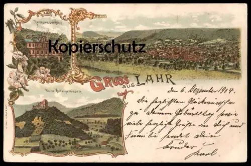 ALTE LITHO POSTKARTE GRUSS AUS LAHR GESAMTANSICHT RUINE HOHENGEROLDSECK REICHSWAISENHAUS Ansichtskarte AK cpa postcard