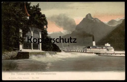 ALTE POSTKARTE DIE TELLSKAPELLE VIERWALDSTÄTTERSEE DAMPFER STADT MAILAND Steamer Ship bateau bei Brunnen Urirotstock cpa