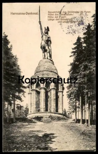 ALTE POSTKARTE HERMANNSDENKMAL TEUTOBURGER WALD DETMOLD STEMPEL 04.07.1915 GROTENBURG Bahnpoststempel Herford Altenbeken