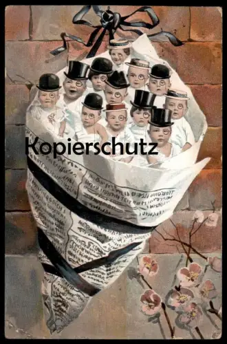 ALTE POSTKARTE SURREALISME BÉBÉS BABYS KLUG Kinder Kind enfant enfants bebe children Montage Zylinder Monokel Baby