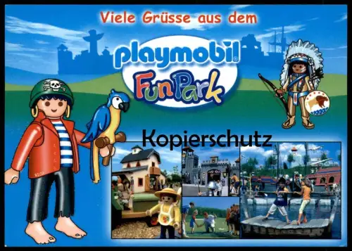 ÄLTERE POSTKARTE ZIRNDORF PLAYMOBIL FUNPARK Fun Park Parc Attraction Theme Parc d'attractions Minigolf Indianer Papagei
