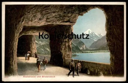 ALTE POSTKARTE AXENSTRASSE UND BRISTENSTOCK SPAZIERGÄNGER PERSONEN VIERWALDSTÄTTERSEE cpa postcard AK Ansichtskarte