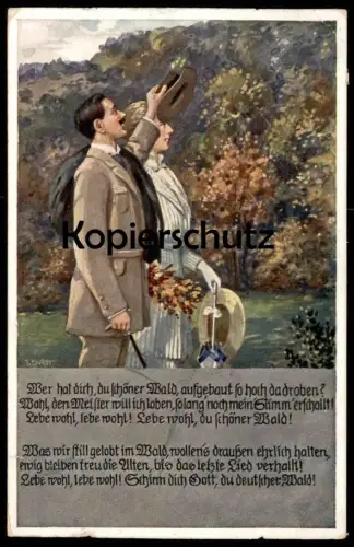 ALTE KÜNSTLER POSTKARTE J. DURST LIEDERKARTE WER HAT DICH DU SCHÖNER WALD Forest Paar couple Landpoststempel Gerolstein