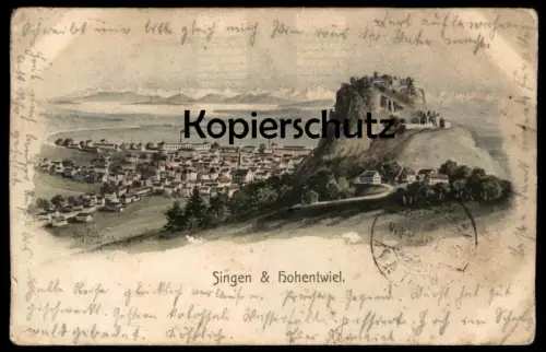 ALTE KÜNSTLER POSTKARTE SINGEN UND HOHENTWIEL PANORAMA EUGEN FELLE ISNY 1902 Ansichtskarte AK postcard cpa