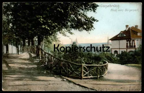 ALTE POSTKARTE OSNABRÜCK BLICK VOM BÜRGERPARK MIT VILLA 1908 Park Parc Niedersachsen Ansichtskarte AK cpa postcard