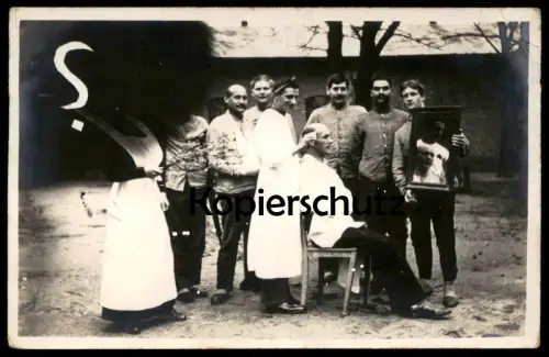 ALTE FOTO POSTKARTE FOTOMONTAGE PHOTOMONTAGE KGL. LAZARETT WILHELMSHAGEN Berlin Treptow Friseur Coiffeur montage photo