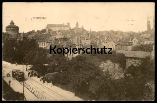 ALTE POSTKARTE NÜRNBERG PANORAMA STRASSENBAHN FELDPOST 1915 tram tramway Ansichtskarte AK cpa postcard