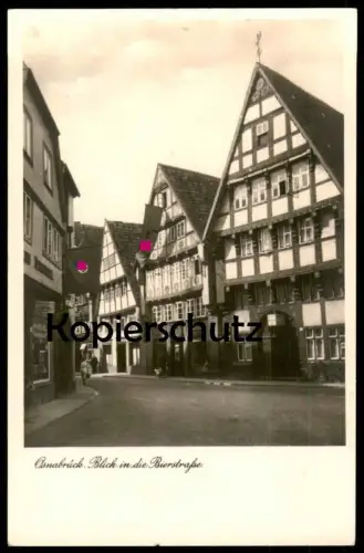 ALTE POSTKARTE OSNABRÜCK BLICK IN DIE BIERSTRASSE MIT FLAGGEN Beflaggung Niedersachsen cpa postcard AK Ansichtskarte