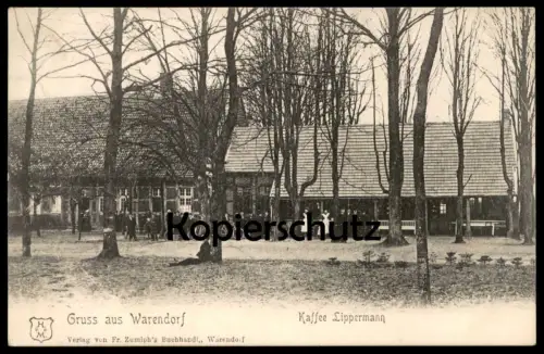 ALTE POSTKARTE GRUSS AUS WARENDORF KAFFEE LIPPERMANN PERSONEN Café Bahnpoststempel 1908 Bahnpost Münster...