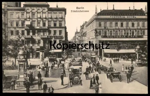 ALTE POSTKARTE BERLIN FRIEDRICHSTRASSE BUS LINIE 4 Kutsche Victoria Hotel Café Julius Staudt Hallesches Thor Verkehr AK