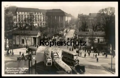 ALTE POSTKARTE BERLINER VERKEHR POTSDAMER PLATZ LEIPZIGER PLATZ BERLIN Tram Tramway Strassenbahn Bus traffic AK cpa