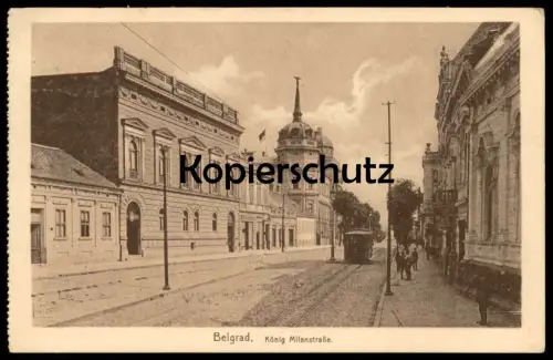 ALTE POSTKARTE BELGRAD KÖNIG MILANSTRASSE Beograd Tram Tramway Strassenbahn Serbien Serbia Serbie Ansichtskarte AK cpa