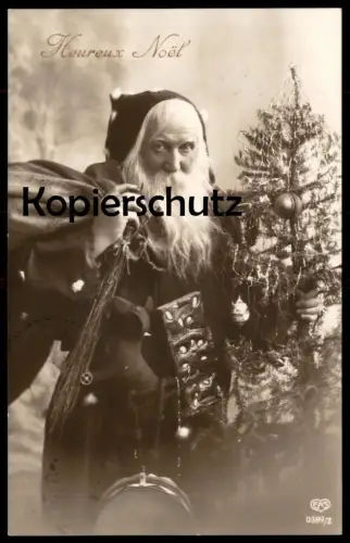 ALTE POSTKARTE HEUREUX NOEL NIKOLAUS Weihnachten Santa Claus Weihnachtsmann Dog Chien Hund toy tambourin christmas cpa