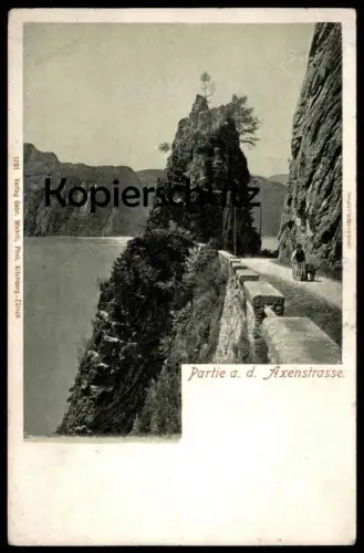 ALTE POSTKARTE PARTIE AN DER AXENSTRASSE Vierwaldstättersee Person mit Handkarren handcart charrette à bras cpa postcard