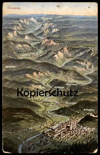 ALTE POSTKARTE DONAUTAL LANDKARTE 1914 SIGMARINGEN BEURON JÄGERHAUS FRIDINGEN HAUSEN STETTEN NENDINGEN TUTTLINGEN map AK