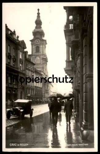 ALTE POSTKARTE GRAZ IM REGEN 1928 Auto Car voiture Rain Raining Wetter weather temps pluie cpa postcard AK Ansichtskarte