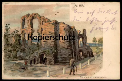 ALTE LITHO POSTKARTE TRIER TRÈVES RÖMISCHER KAISERPALAST Palast Palace Kiepenkerl Hotte Pannier Kiepe cpa postcard AK