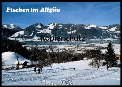 ÄLTERE POSTKARTE FISCHEN IM ALLGÄU NEBELHORN RUBIHORN WINTER Skifahren Ski Skiing Schnee Snow hiver neige Druckfehler