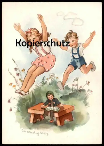 ALTE KÜNSTLER POSTKARTE GLÜCKLICHE KINDHEIT KINDER LOTTE OLDENBURG-WITTIG children enfants childhood Puppe Doll poupée