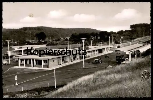 ÄLTERE POSTKARTE FLENSBURG GRENZE AUTOBAHN LKW VW KÄFER Motorrad Grense Border frontière Zoll Auto pickup motorcycle cpa