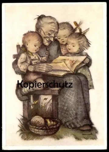 ÄLTERE KÜNSTLER POSTKARTE HUMMEL GROSSMUTTER ERZÄHLT NR. 14288 Oma Buch Kinder children grandma grand-maman granny